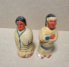 Vtg Native American Salt Pepper Shaker Set Chalkware Multicolored READ picture