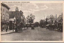 Dedham, Massachusetts - Memorial Square Looking West - Unique B & W Postcard picture