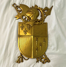 Sexton Medieval Gold Metal Heater Shield & Helmet Wall Plaque Repro picture