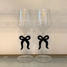 Black Bow Wine Glass Set of 2 Holiday Glam Barware NEW picture