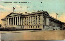 United States Treasury Washington DC Street View American Flags PM VNG Postcard picture