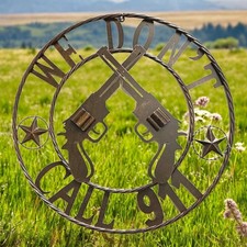 We Don't Call 911 24 Inch Metal Wall Sign with Revolvers picture