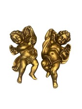HOMCO #1120 Gold Tone Wall Cherub Angels Hollywood Regency Decor Nursery Vintage picture
