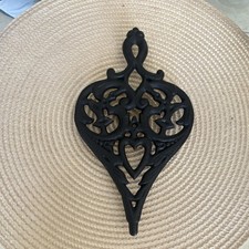 Vintage Cast Iron Heart Trivet, Matte Black Finish, Hearts Pattern,  picture