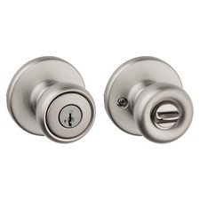 Kwikset Tylo Entry Door Knob with Lock and Key, Secure 1 Pack, Satin Nickel picture