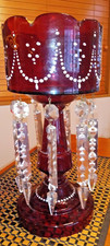 ANTIQUE VICTORIAN BOHEMIAN RUBY /CRANBERRY GLASS MANTLE LUSTRES W/PRISMS picture