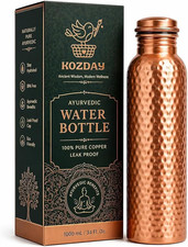 34oz Pure Copper Water Bottle - Handmade Hammered Finish - Ayurvedic Health USA picture