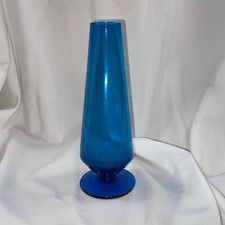 Vintage COBALT BLUE Glass Flower Vase Tapered Body Shape 7.75” picture