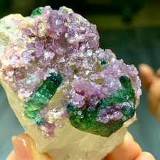 84G Natural green tourmaline quartz crystal cluster mineral specimen picture