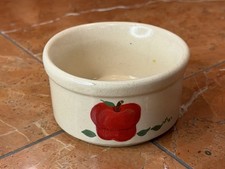 ROBINSON RANSBOTTOM ROSEVILLE OH WHITE 6 OZ LOW CROCK JAR Pottery PAINTED APPLE picture