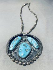 JAWDROPPING VINTAGE NAVAJO TURQUOISE CHUNK STERLING SILVER NECKLACE OLD picture