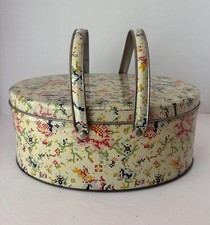 Antique Dutch Maid English Style Biscuits Tin Cross Stitch Vintage Collectible picture