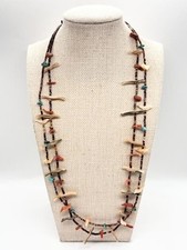 Vintage Southwest Zuni Style Fetish Necklace 53 Carved Heishi 16.5 inch Signed picture