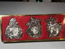 NIB Set 3 Gorham Silverplated Christmas Ornaments Photo Picture Frame  picture