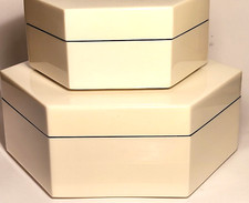Pacific Connections SF Ca White Lacquered Wood Hexagon Box Black Velvet Interior picture