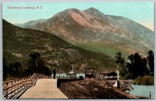 Kootenay Landing British Columbia Canada c1910 Postcard Train Tracks Dock Boat picture