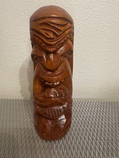 Hand Carved Wooden Tiki Statue Carving Totem Maui Hawaiian Man Cave Bar picture