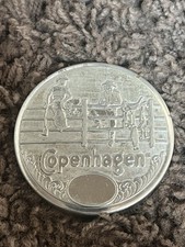 Copenhagen 2-Cowboys On Fence Snuff Can Lid Thck Metal Tin Vintage Collectible picture