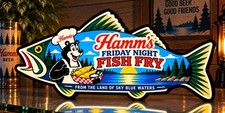 Hamm’s Beer Friday Night Fish Fry LED Light Box Sign Walleye Silhouette Decor picture
