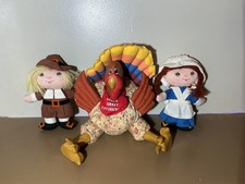 VTG Russ Berrie Thanksgiving Turkey Pilgrim Dolls Set Kathleen Kelly Critter picture