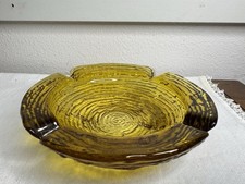 Vintage Amber Glass Ashtray Bark Tree Ring Textured Mid Century Modern MCM picture