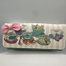 Loungefly Disney Princess Sidekicks Tea Party Wallet Flap Clutch Pink Mint Strip picture