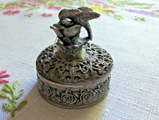 Vintage Hummingbird On Flower Giftcraft Miniature Filigree metal Trinket Box 1.7 picture