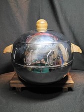 Vintage West Bend Penguin Hot Cold Server Ice Bucket Wood Handles Chrome Lid picture