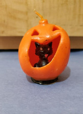 Vtg Gurley Black Cat in Pumpkin Jack O Lantern Halloween Candle 2.25” USA un lit picture