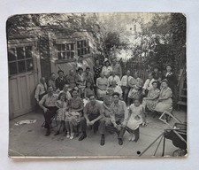 Vintage Photo Large Family Gathering Backyard Party Group  B&W Snapshot picture