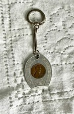 Vintage 1957 Joe W. Brown Horseshoe Club Las Vegas Encased Lucky Penny Keychain picture