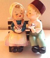 Vintage Dutch Courting Boy Girl on Green Bench Salt & Pepper Shakers 