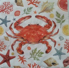 2 individual Paper Decoupage NAPKINS - SEALIFE CRAB OCEAN SEAGRASS SHELLS picture