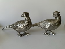 Pair of Aluminum Silver Pheasant Figurines picture