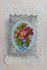 ORIGINAL LARGE VICTORIAN ENGLISH PAPER LACE VALENTINE SILVER   LAYERED  1860s picture