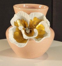 Anthropologie Gilded Bloom Vase Pink Gold White Floral Orchid picture