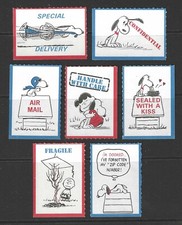 PEANUTS / SNOOPY - VINTAGE 1970's POSTAL STICKERS - COMPLETE SET OF 7 picture