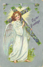 Tuck's Easter Greetings Angel Carrying Right Cross of Clover 1909 picture
