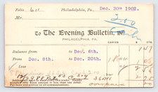 1902 Evening Bulletin Newsdealer Bill Postal Card Philadelphia to Womelsdorf PA picture