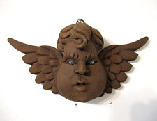 VTG MEXICO GUERRERO CARVED WOOD ANGEL CHERUB HEAD GLASS EYES MEXICAN FOLK ART picture