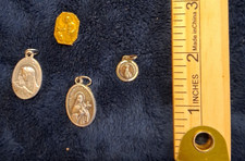 Vintage Catholic Lot 3 Pendants & 1 Pin Saint Benedict Little Flower Pinback picture