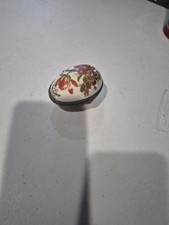 Vintage Egg Shaped Trinket Box Floral Hand Painted Easter Old Leaf Cottage Core picture