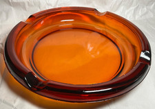 VTG MCM Large Dark Amber Glass Round Cigar/Cigarette Ashtray 8