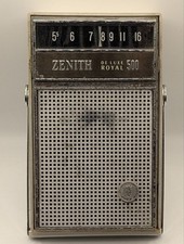 Zenith Royal 500 De Luxe Transistor Pocket Radio AM Vintage w/ Leather Case Part picture