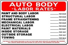 Everett Goodman Safety Tin Metal Sign Auto Body Labor Rates 8x12  picture