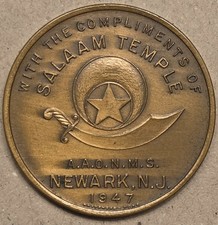 Shriners Token (1.25”) Thomas A. Edison Salaam Temple Newark, N.J. 1947 picture