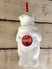 Coca-Cola Polar Bear Cup/Tumbler w/ Red Straw White Red Logo Soda Theme picture