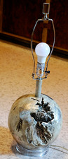 FAUX DRIFTWOOD Table Lamp RESIN SPHERE W SILVERED TOUCHES Globe Lucite 3 Way picture