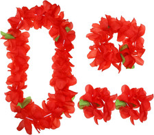 Hawaiian Leis Set for Luau Party 4Pcs Tropical Flower Ribbon Lei Necklace for Su picture