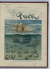 New York NY 1912 Taft Swimming Puck Cover Roosevelt Political Cartoon picture